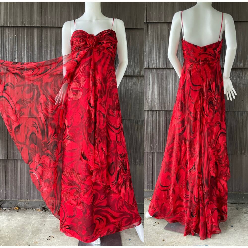 🔥Y2K Silk Blend Abstract Rose Dark Romantic Party Vampy Whimsical Mermaid Dress
